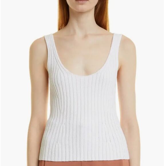 NEW Vince Rib Tie Back Cotton Blend White Ribbed Knit Tank Top - Picture 1 of 12
